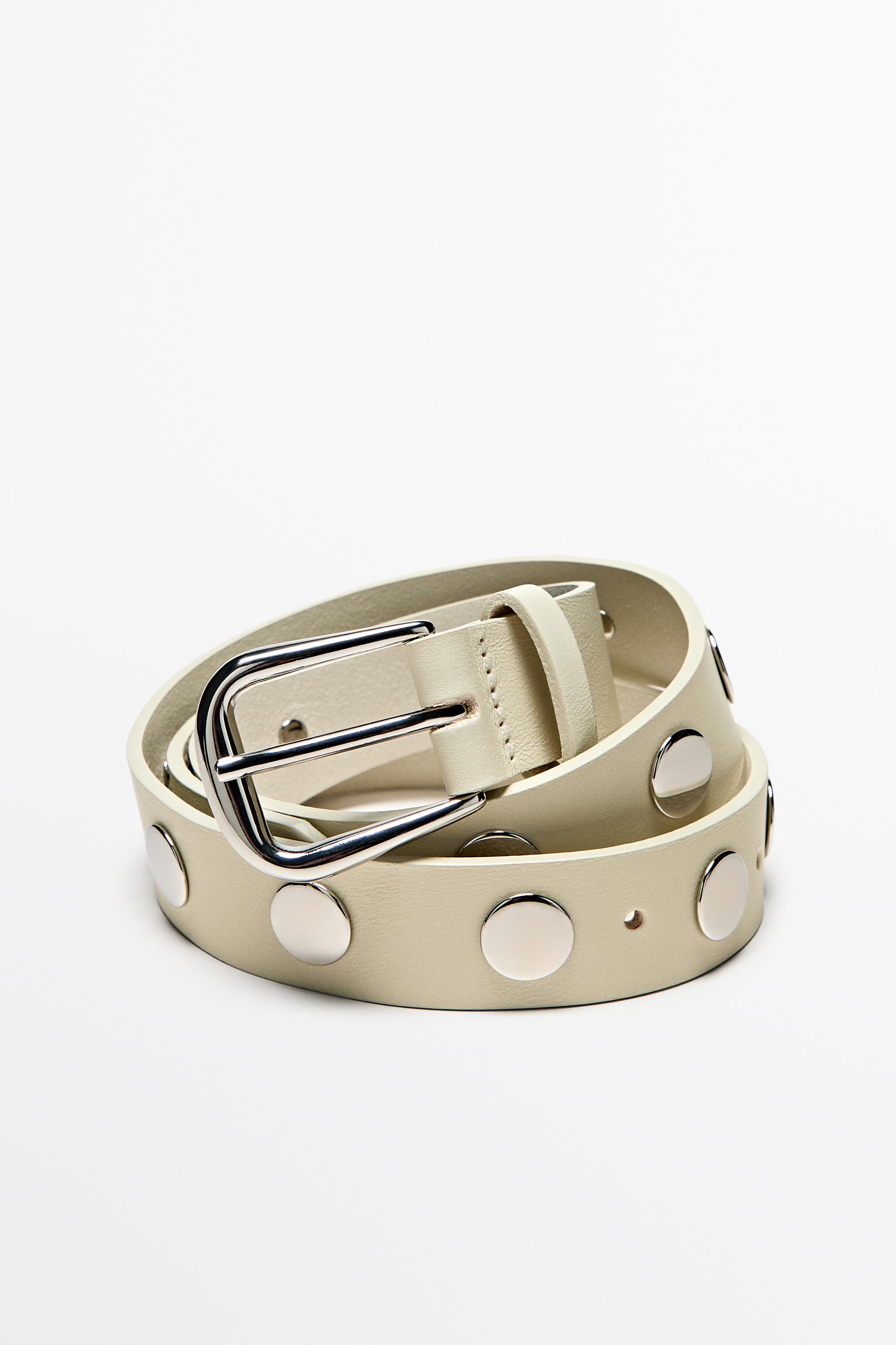 Nappa leather studded belt with buckle